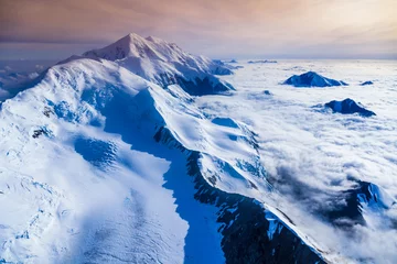 Papier Peint photo Denali Areal view of Mount McKinley glaciers, Alaska, USA