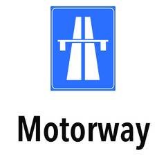 Motorway Information and Warning Road, caution traffic street sign, vector illustration isolated on white background for learning, education, driving courses, sticker, icon.