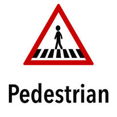 Pedestrian  Information and Warning Road, caution traffic street sign, vector illustration isolated on white background for learning, education, driving courses, sticker, icon.