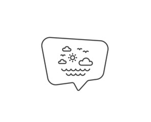 Travel sea line icon. Chat bubble design. Sun, clouds and waves sign. Summer holidays symbol. Outline concept. Thin line travel sea icon. Vector