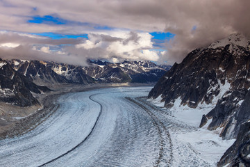 Ice highway - Mount McKinley glacier tracks seen from the airplane, Alaska