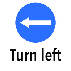 Turn Left  Information and Warning Road, caution traffic street sign, vector illustration isolated on white background for learning, education, driving courses, sticker, icon.