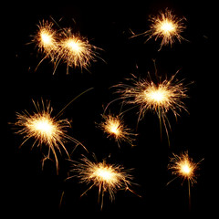 Set of sparklers isolated on a black background