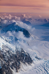 Higher than clouds - areal view of Mount McKinley glaciers, Alaska