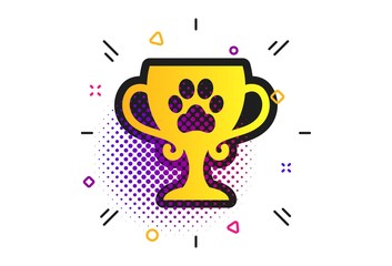 Winner pets cup sign icon. Halftone dots pattern. Trophy for pets. Classic flat winner cup icon. Vector