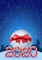 Golf ball with candy cane numbers of 2020