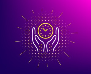 Safe time line icon. Halftone pattern. Clock sign. Office management symbol. Gradient background. Safe time line icon. Yellow halftone pattern. Vector