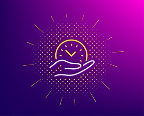 Safe time line icon. Halftone pattern. Clock sign. Office management symbol. Gradient background. Safe time line icon. Yellow halftone pattern. Vector