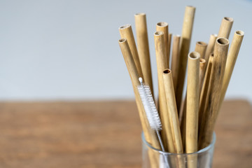 Nature drinking straws from bamboo wood for reusable and reduce the use of plastic straw.