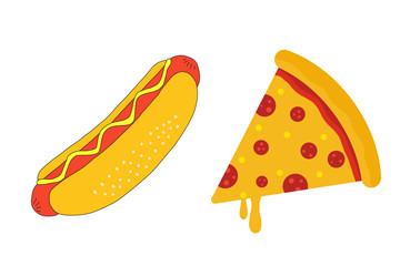 Delicious italian pizza slice, illustration, drawing.