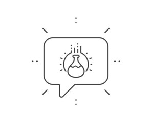 Chemistry experiment line icon. Chat bubble design. Laboratory flask sign. Analysis symbol. Outline concept. Thin line chemistry experiment icon. Vector