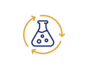 Laboratory flask sign. Chemistry experiment line icon. Analysis symbol. Colorful outline concept. Blue and orange thin line chemistry experiment icon. Vector