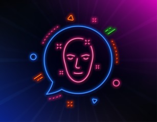 Health skin line icon. Neon laser lights. Face care sign. Cosmetic lotion symbol. Glow laser speech bubble. Neon lights chat bubble. Banner badge with health skin icon. Vector