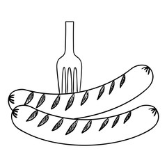 delicious sausage frankfurter in fork