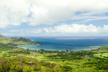 Hanalei Valley and Hanalei Bay in Kauai, Hawaii, USA