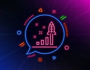 Development plan line icon. Neon laser lights. Launch Startup business sign. Innovation symbol. Glow laser speech bubble. Neon lights chat bubble. Banner badge with development plan icon. Vector