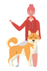 Obraz premium young woman with cute dog mascot characters
