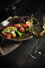 Caesar salad with salmon . catering menu