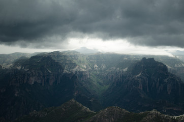 The storm is coming, beautiful cloudy landscape. Mexican landscape in Barrancas del Cobre, Chihuahua, Mexico