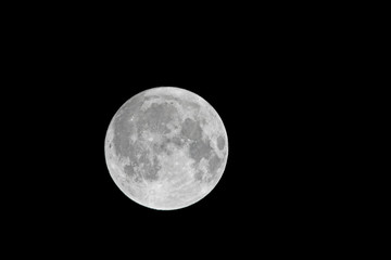 Full moon on black night sky background