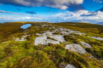 Beautiful scenic landscape of Scotland nature with beautiful evening sun set sky.