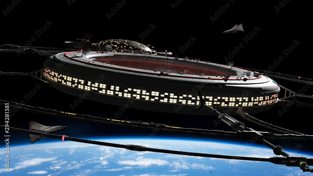 Canvas Prints space station with spaceships in orbit of planet earth