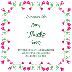 Natural green leaves frame and pink flower, for design poster thanksgiving. Vector