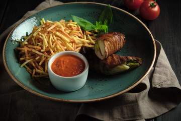 Meatloaf with potatoes straws . catering menu