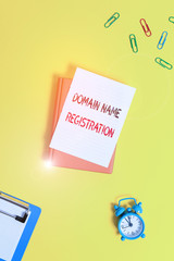 Writing note showing Domain Name Registration. Business concept for Own an IP Address Identify a...