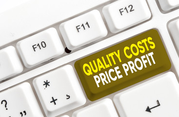 Writing note showing Quality Costs Price Profit. Business concept for Balance between wothiness...