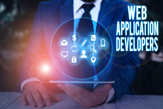 Word writing text Web Application Developers. Business photo showcasing Internet programming experts Technology software