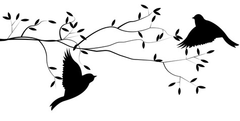 Flying bird branch silhouette illustration