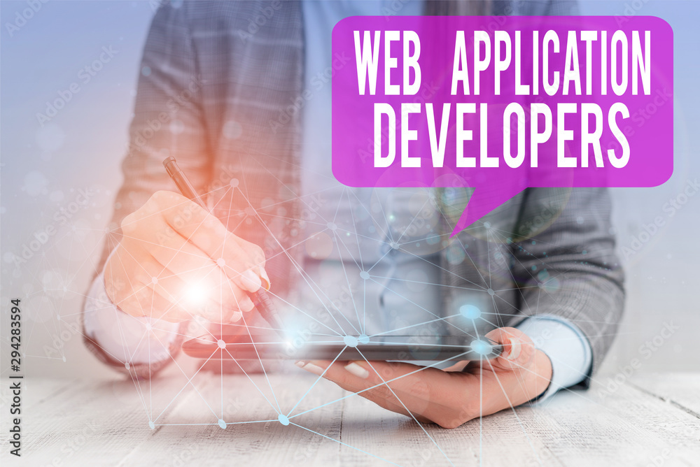 Poster word writing text web application developers. business photo showcasing internet programming experts