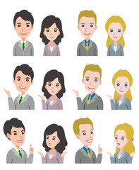 ビジネスマンとビジネスウーマンの表情のイラスト