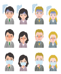 ビジネスマンとビジネスウーマンの表情のイラスト