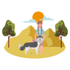 Fototapeta premium young woman with cute dog in the field