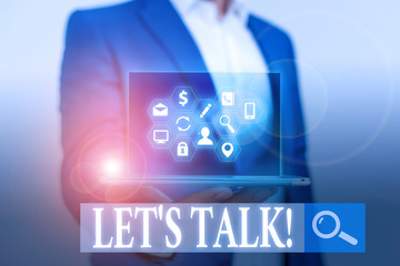Word writing text Let S Talk. Business photo showcasing they are suggesting beginning conversation...