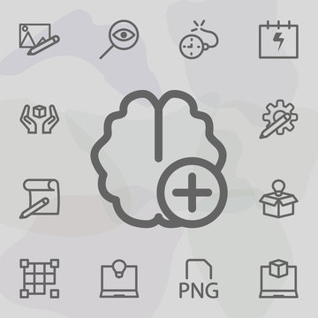 Add brain icon. Universal set of mix for website design and development, app development