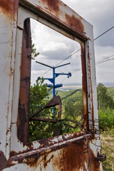 old abandoned ski lift in the mountains