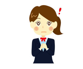 びっくりする女性、女子高生