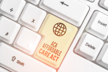 Writing note showing Aca Affordable Care Act. Business concept for providing cheap treatment to...