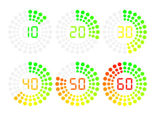 Countdown timer display with flat circle. Stopwatch vector icon, digital timer.