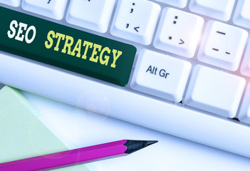 Conceptual hand writing showing Seo Strategy. Concept meaning procedures that aim to increase the...