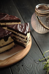Chocolate cake with butter cream . catering menu