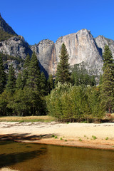 Merced River in Yosemite Valley below the granite peaks