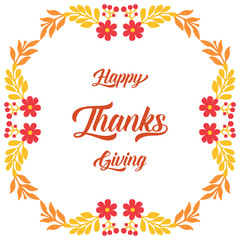 Handwritten text of thanksgiving, cute autumn leaves frame. Vector
