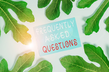 Word writing text Frequently Asked Questions. Business photo showcasing inquries that been informed...