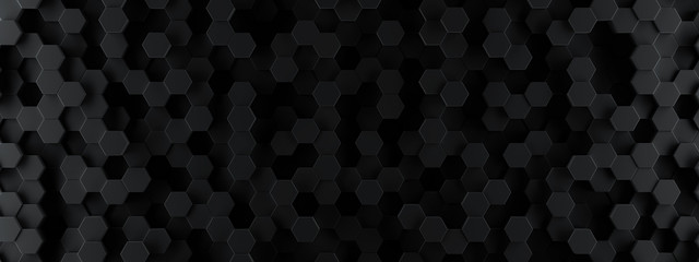 Dark hexagon wallpaper or background - 3d render - obrazy, fototapety, plakaty