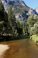 Merced River in Yosemite Valley below the granite peaks