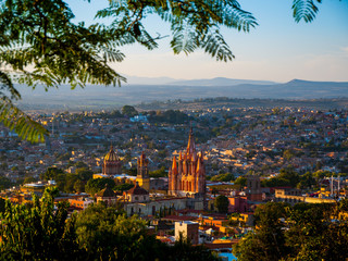 Birds-eye view of the popular Mexican retirement town San Miguel de Allende in evening light